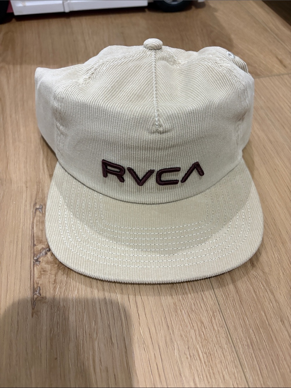 RVCA Cream Corduroy Cap with Brown Logo